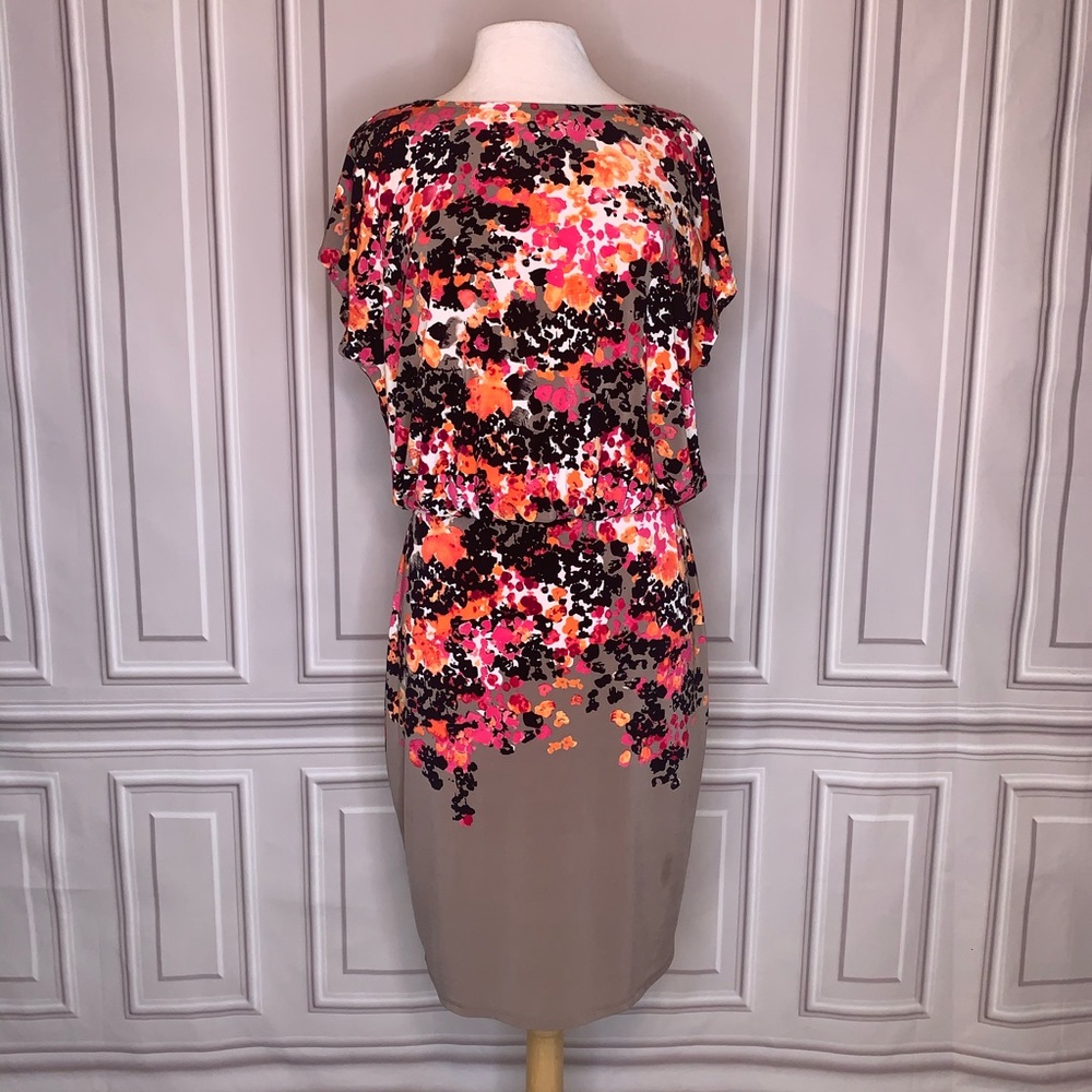 Evan Picone taupe with pink floral dress. Size 10